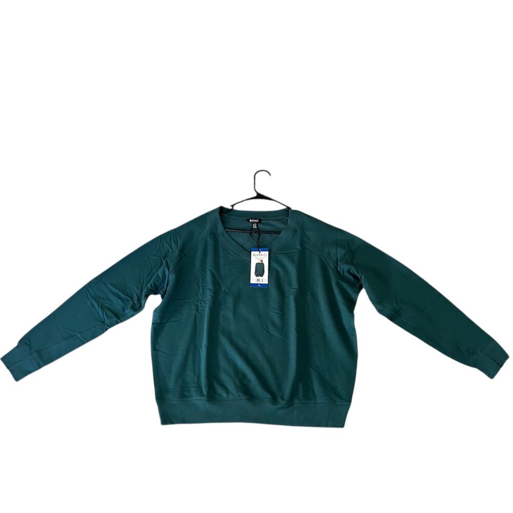 Buffalo David Bitton Women's Super Soft V Neck Pullover Sweatshirt Green Large